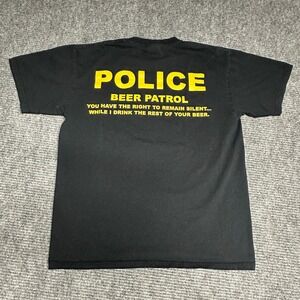 Mens‎ Black Beer Patrol Police Funny Graphic T Shirt Anvil Size L